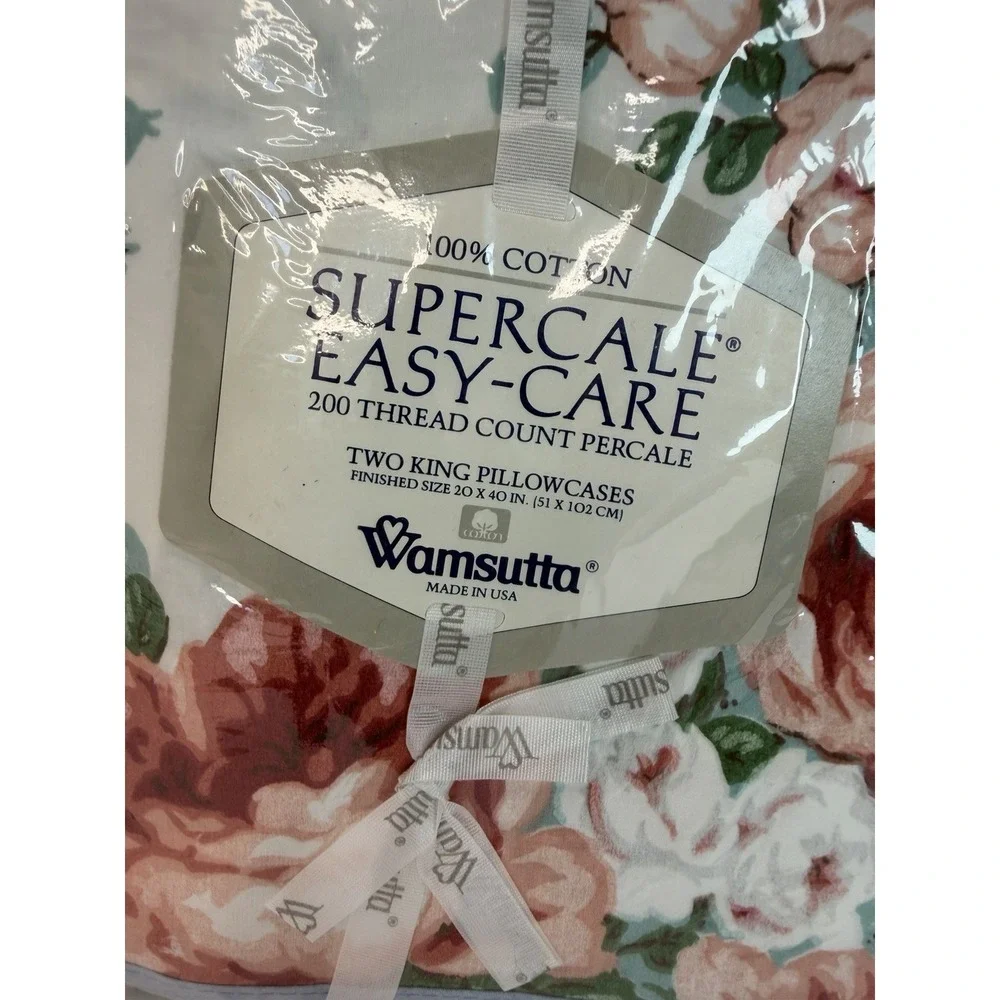 Wamsutta King Pillowcases 4 Total Supercale Plus 200 Count Floral New Cotton